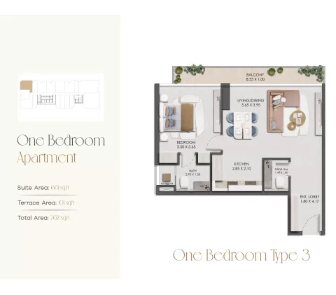 Floor plan, 1 Bed, 762 sq ft