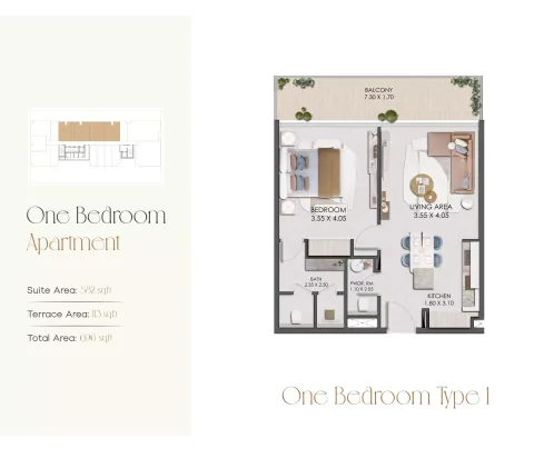Floor plan, 1 Bed, 696 sq ft
