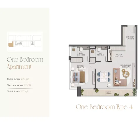 Floor plan, 1 Bed, 797 sq ft