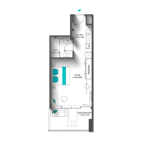 Floor plan, Studio, 412 sq ft