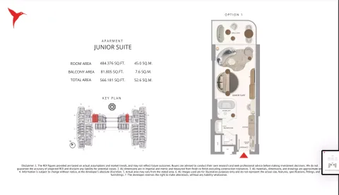 Floor plan, 1 Bed, 566 sq ft