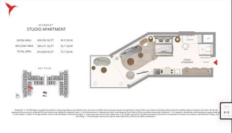Floor plan, Studio, 814 sq ft