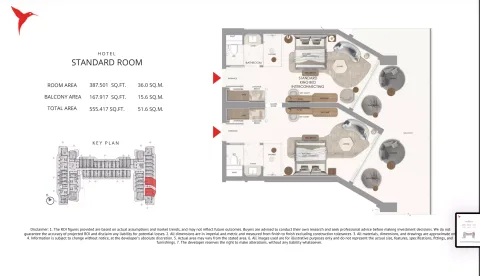 Floor plan, 1 Bed, 555 sq ft