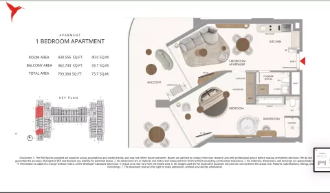 Floor plan, 1 Bed, 793 sq ft