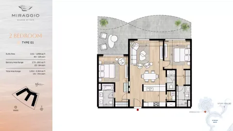 Floor plan, 2 Beds, 1,304 sq ft