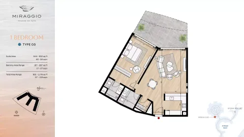 Floor plan, 1 Bed, 931 sq ft
