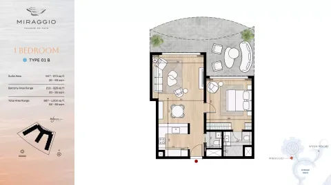 Floor plan, 1 Bed, 887 sq ft