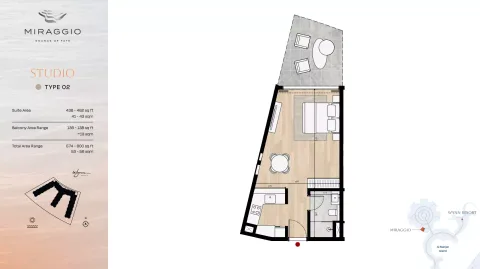 Floor plan, Studio, 574 sq ft