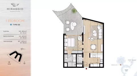 Floor plan, 1 Bed, 897 sq ft