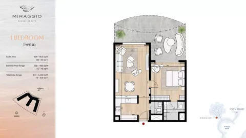 Floor plan, 1 Bed, 804 sq ft