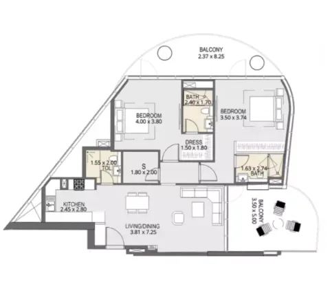 Floor plan, 2 Beds, 1,690 sq ft
