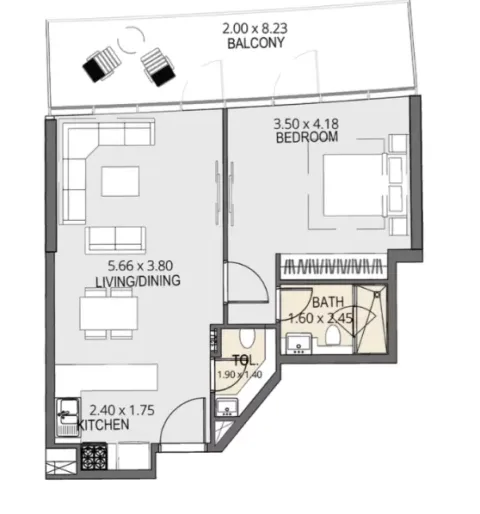 Floor plan, 1 Bed, 894 sq ft