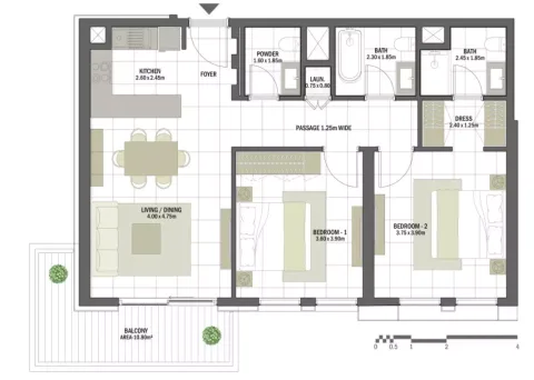 Floor plan, 2 Beds, 1,106 sq ft