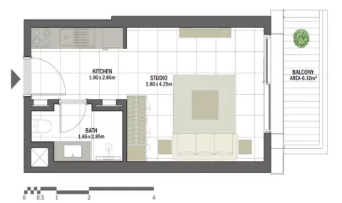 Floor plan, Studio, 398 sq ft