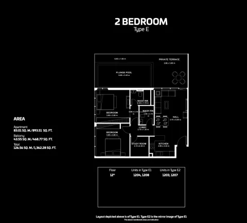 Floor plan, 2 Beds, 1,362 sq ft