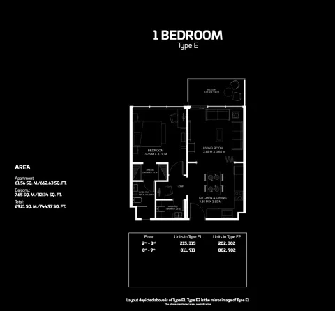 Floor plan, 1 Bed, 744 sq ft
