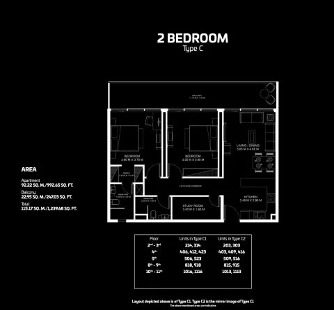 Floor plan, 2 Beds, 1,239 sq ft