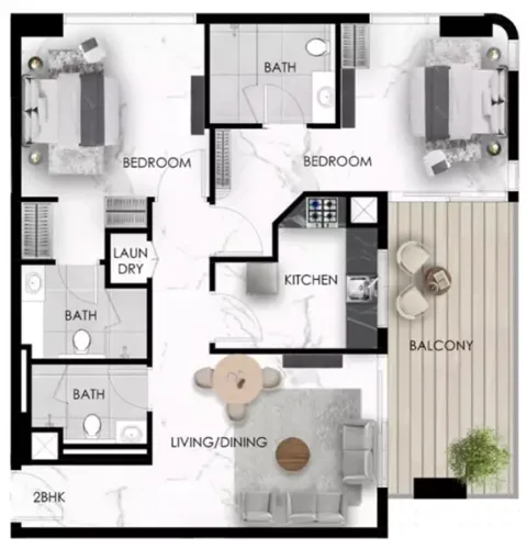 Floor plan, 2 Beds, 902 sq ft