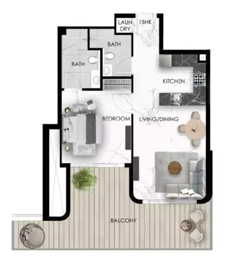 Floor plan, 1 Bed, 669 sq ft