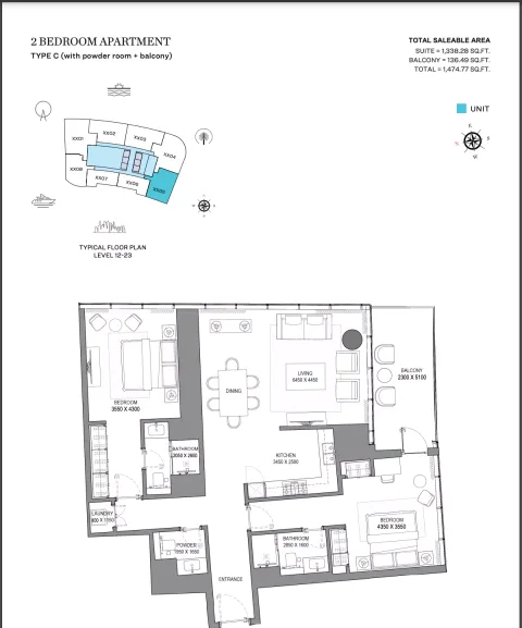 Floor plan, 2 Beds, 1,474 sq ft