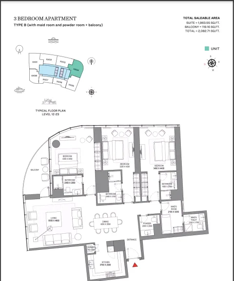 Floor plan, 3 Beds, 2,082 sq ft