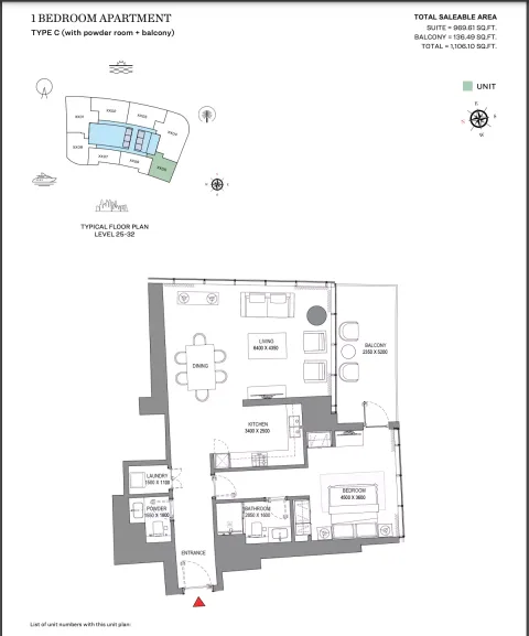Floor plan, 1 Bed, 1,106 sq ft