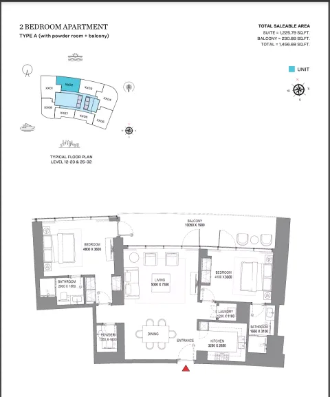 Floor plan, 2 Beds, 1,456 sq ft