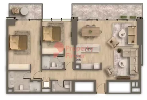 Floor plan, 2 Beds, 1,375 sq ft