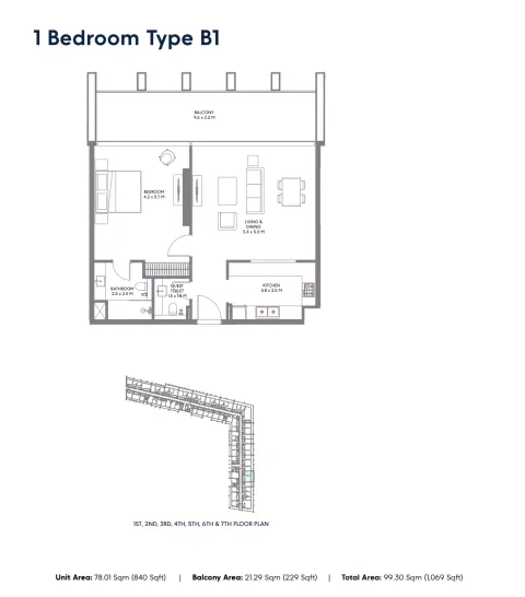 Floor plan, 1 Bed, 1,069 sq ft