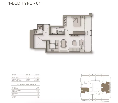 Floor plan, 1 Bed, 815 sq ft