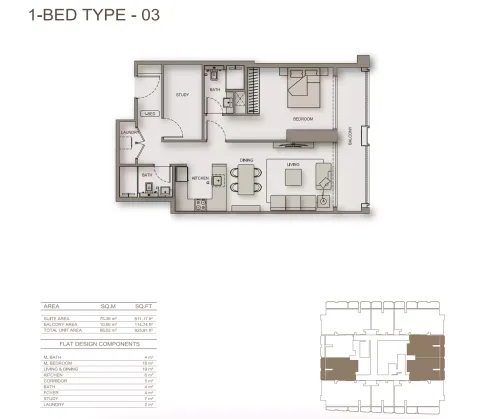 Floor plan, 1 Bed, 925 sq ft