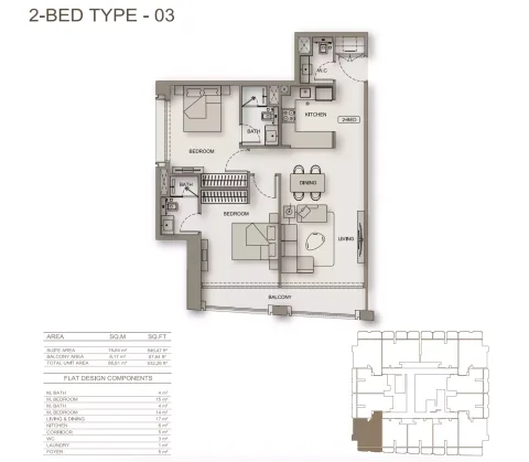 Floor plan, 2 Beds, 932 sq ft