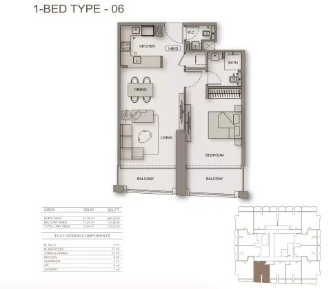 Floor plan, 1 Bed, 779 sq ft