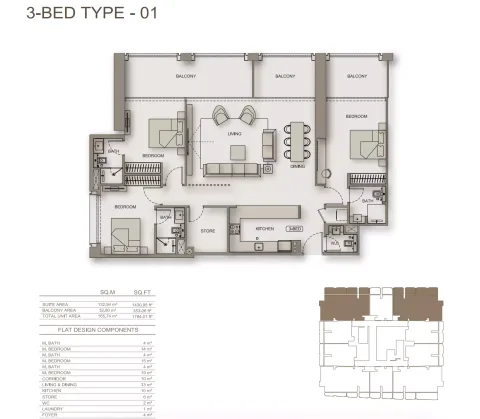 Floor plan, 3 Beds, 1,784 sq ft