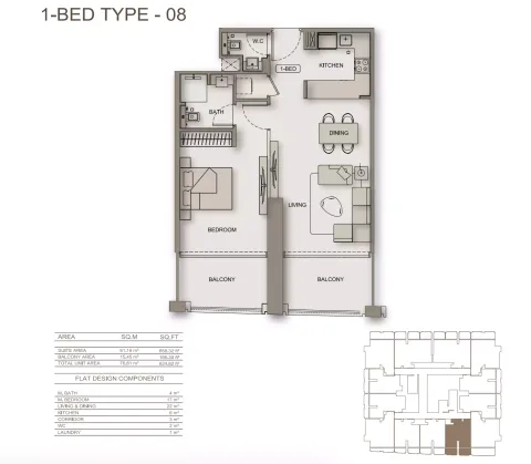 Floor plan, 1 Bed, 824 sq ft