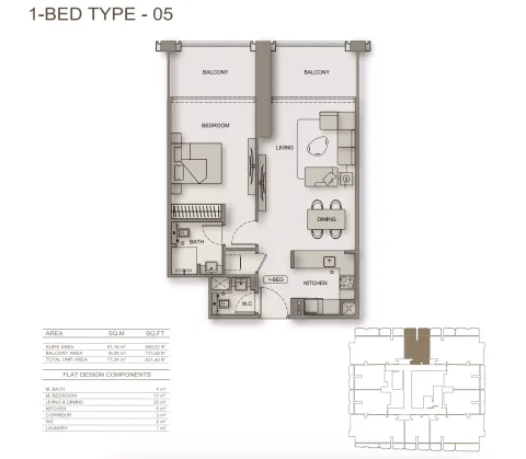 Floor plan, 1 Bed, 831 sq ft