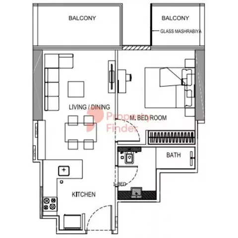 Floor plan, 1 Bed, 0 sq ft