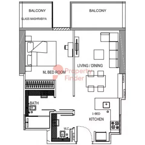 Floor plan, 1 Bed, 0 sq ft