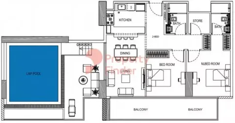 Floor plan, 2 Beds, 0 sq ft