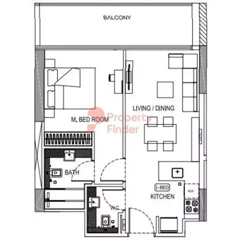 Floor plan, 1 Bed, 0 sq ft