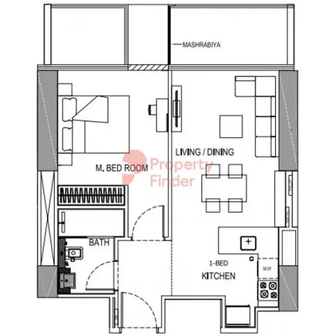 Floor plan, 1 Bed, 0 sq ft