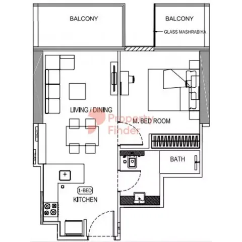Floor plan, 1 Bed, 0 sq ft