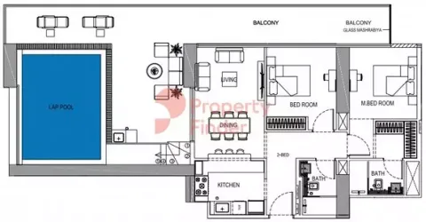 Floor plan, 2 Beds, 1,550 sq ft
