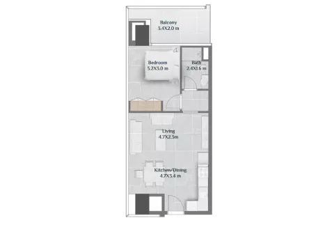 Floor plan, 1 Bed, 645 sq ft
