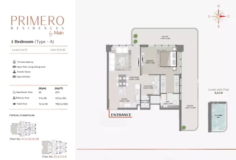 Floor plan, 1 Bed, 796 sq ft