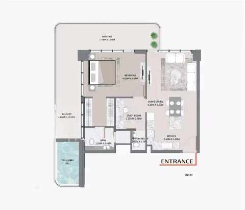 Floor plan, 1 Bed, 1,066 sq ft