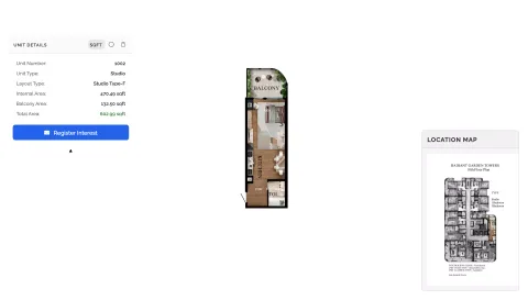 Floor plan, Studio, 602 sq ft