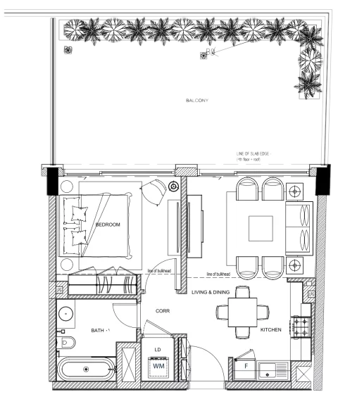 Floor plan, 1 Bed, 906 sq ft
