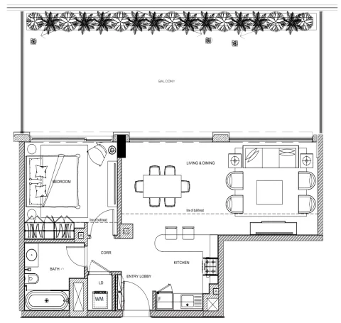 Floor plan, 1 Bed, 1,260 sq ft