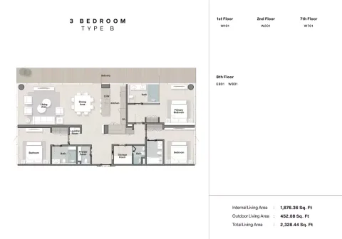 Floor plan, 3 Beds, 2,328 sq ft